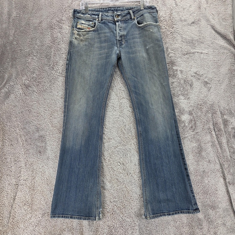 Diesel Jeans Mens 32x32 Blue Zathan Regular Bootcut Distressed Button Fly 0082N